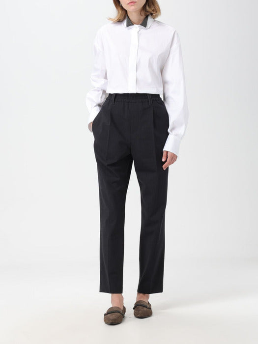 BRUNELLO CUCINELLI WOMEN'S WHITE SHIRT WITH CONTRAST COLLAR