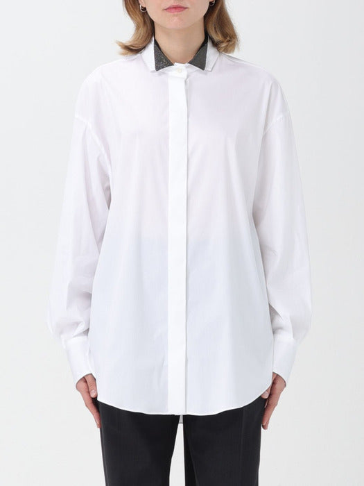 BRUNELLO CUCINELLI WOMEN'S WHITE SHIRT WITH CONTRAST COLLAR