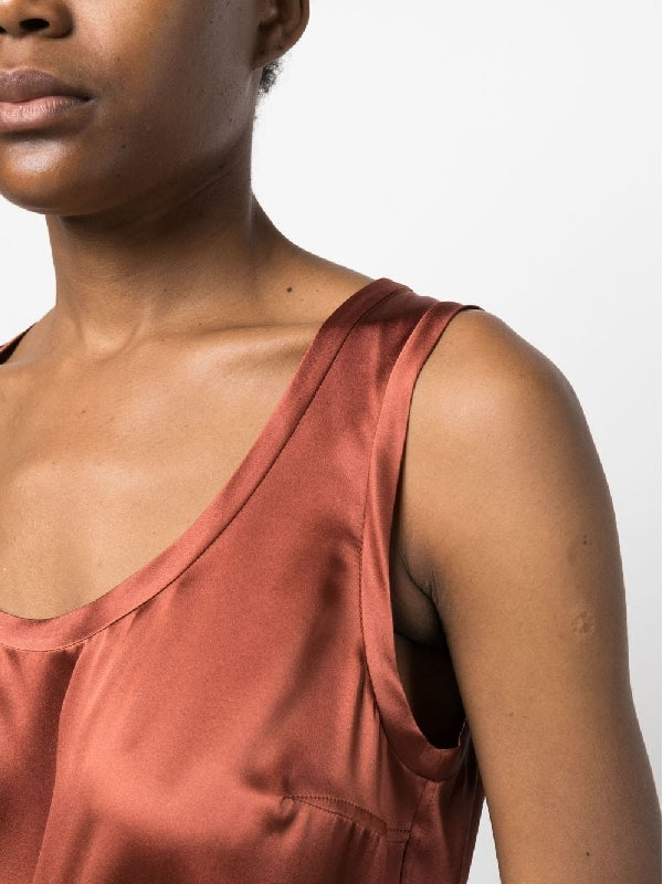 BRUNELLO CUCINELLI WOMEN'S RUST SILK SLEEVELESS SHIRT