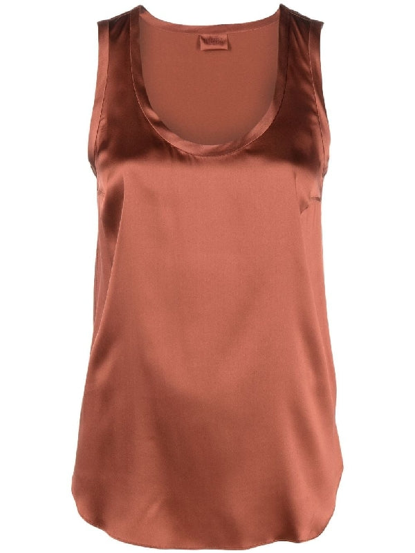 BRUNELLO CUCINELLI WOMEN'S RUST SILK SLEEVELESS SHIRT