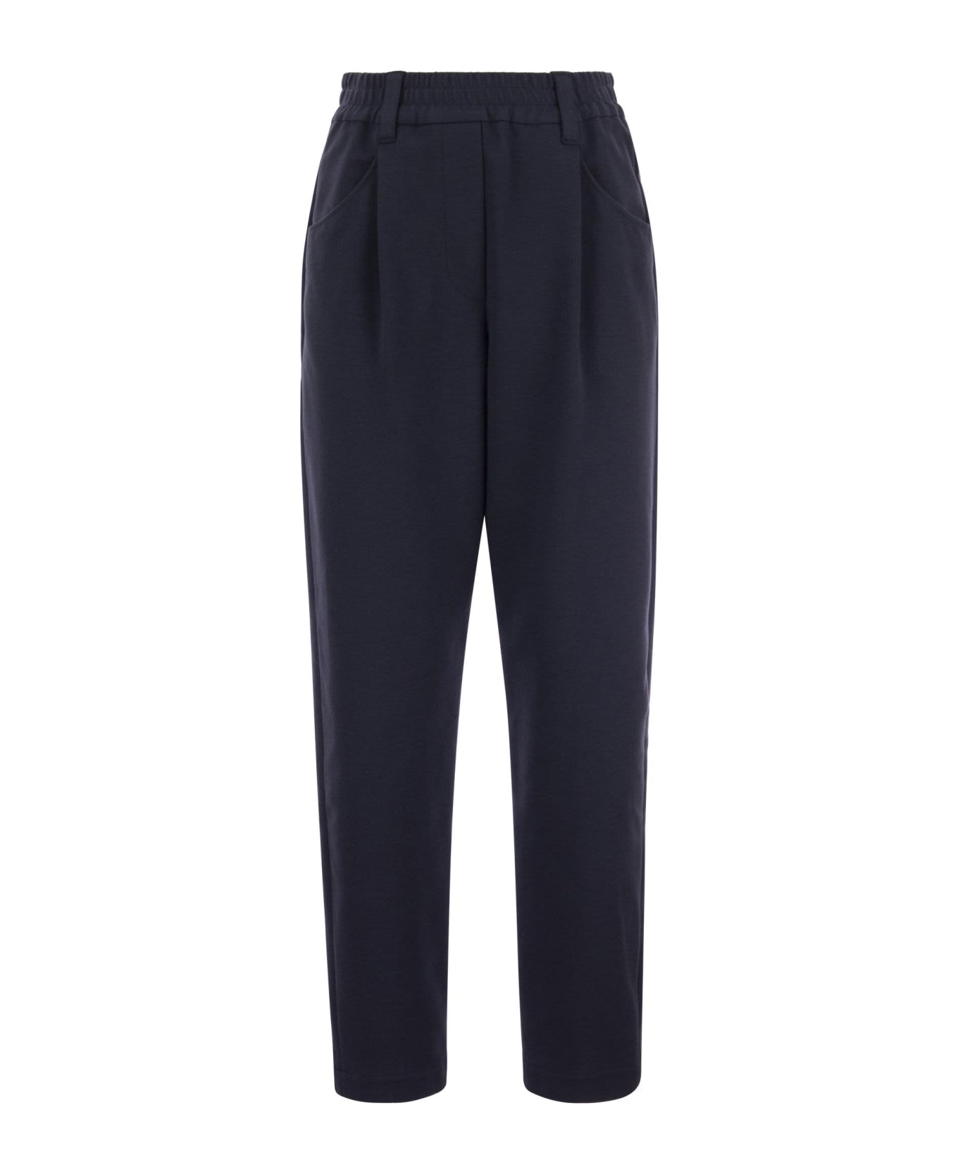 BRUNELLO CUCINELLI WOMEN'S NAVY TAILORED TROUSERS WITH PLEATS