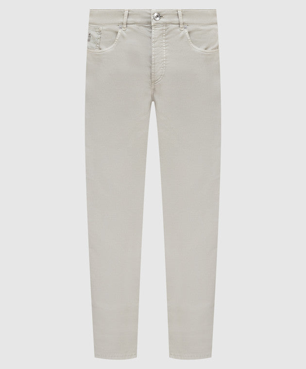 BRUNELLO CUCINELLI MEN'S BEIGE TAILORED COTTON TROUSERS