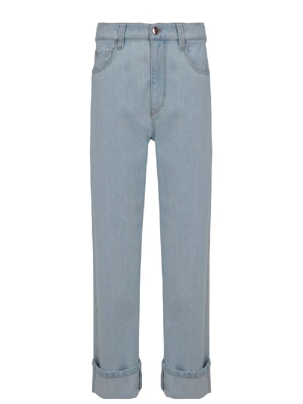 BRUNELLO CUCINELLI WOMEN'S LIGHT BLUE CUFFED TROUSERS