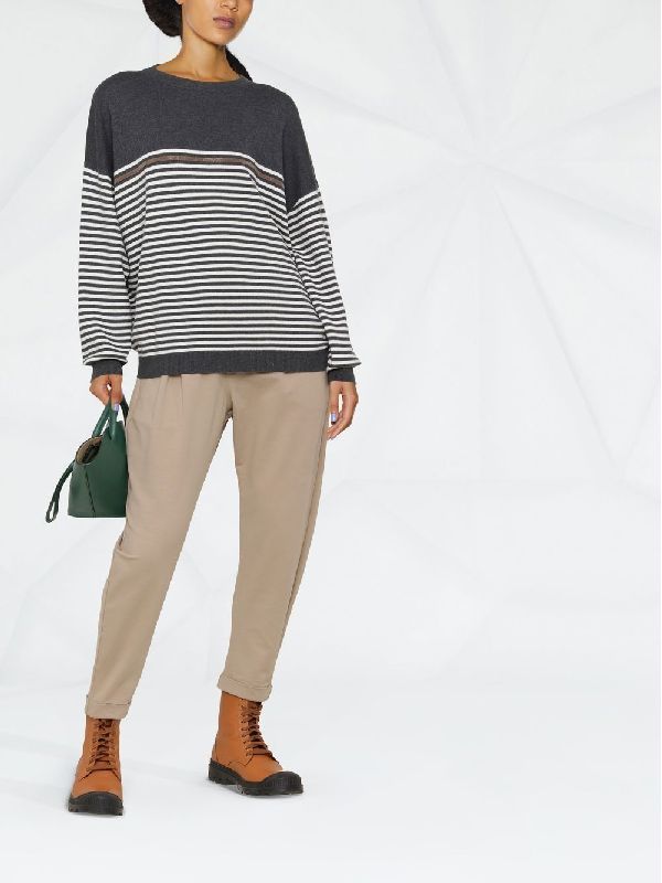 BRUNELLO CUCINELLI WOMEN'S TAUPE DRAWSTRING ATHLETIC TROUSERS