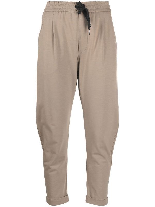 BRUNELLO CUCINELLI WOMEN'S TAUPE DRAWSTRING ATHLETIC TROUSERS