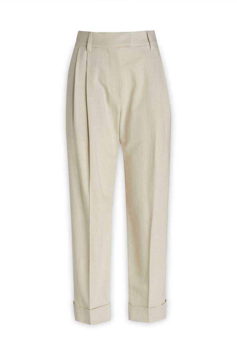 BRUNELLO CUCINELLI WOMEN'S ECRU TAILORED TROUSERS WITH POCKET