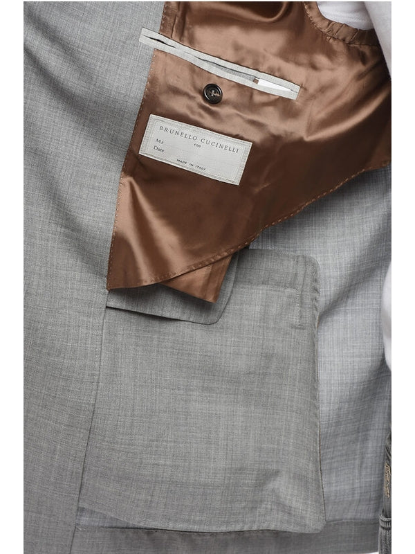 BRUNELLO CUCINELLI MEN'S GREY TAILORED JACKET WITH SATIN LINING