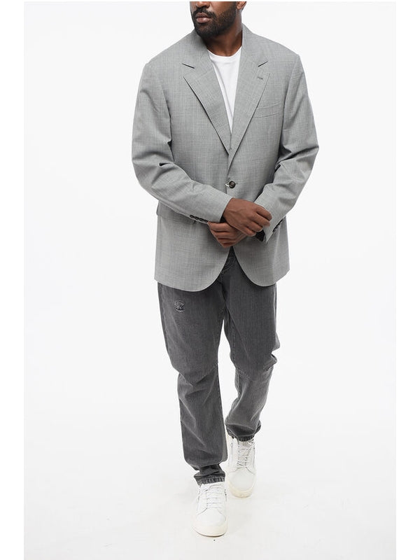 BRUNELLO CUCINELLI MEN'S GREY TAILORED JACKET WITH SATIN LINING