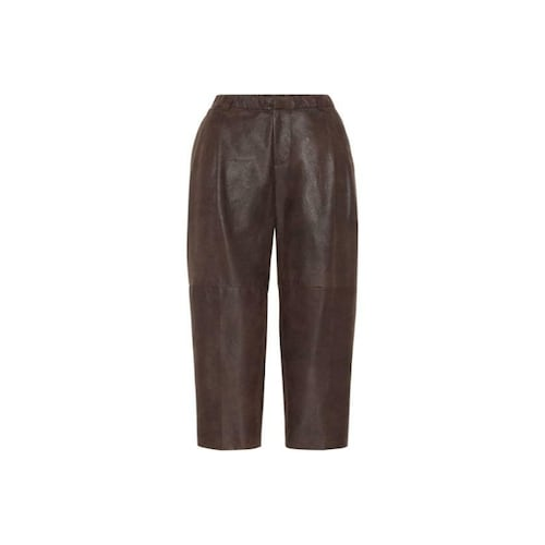 BRUNELLO CUCINELLI WOMEN'S NEW CIGAR LEATHER CROPPED PANTS
