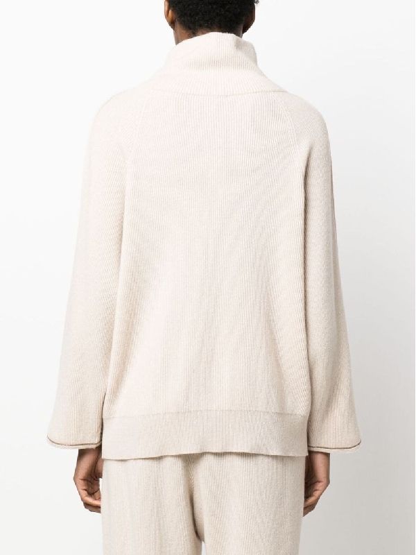 BRUNELLO CUCINELLI WOMEN'S BEIGE WOOL RIBBED SWEATER
