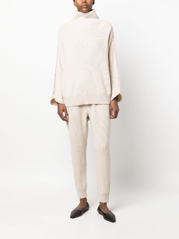 BRUNELLO CUCINELLI WOMEN'S BEIGE WOOL RIBBED SWEATER