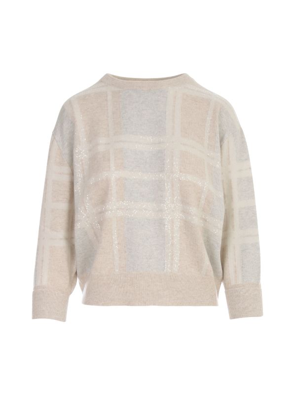 BRUNELLO CUCINELLI WOMEN'S IVORY SEQUIN EMBELLISHED SWEATER
