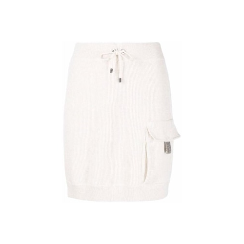 BRUNELLO CUCINELLI WOMEN'S CREAM KNIT SKIRT WITH POCKET