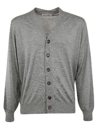 BRUNELLO CUCINELLI MEN'S LIGNITE WOOL SILK CARDIGAN