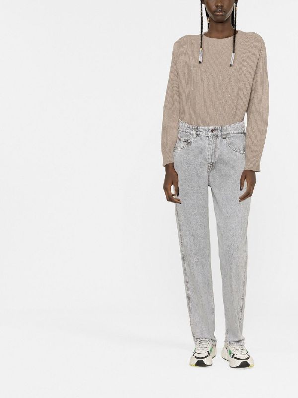 BRUNELLO CUCINELLI WOMEN'S LIGHT GREY STRAIGHT-LEG DENIM TROUSERS