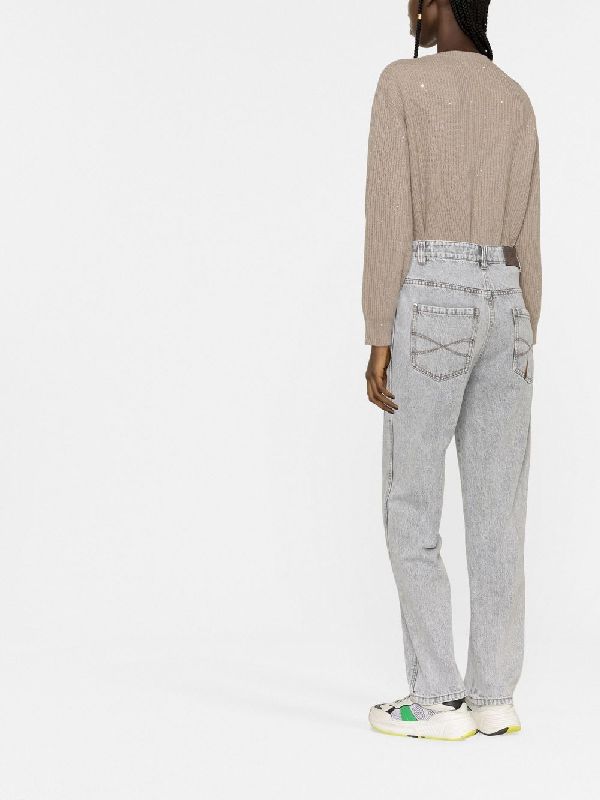 BRUNELLO CUCINELLI WOMEN'S LIGHT GREY STRAIGHT-LEG DENIM TROUSERS