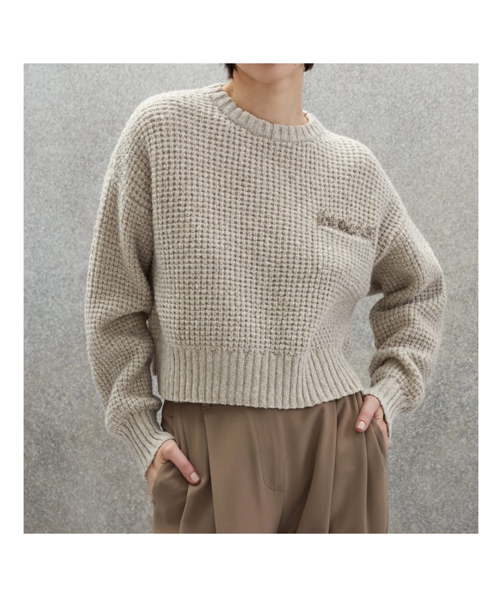 BRUNELLO CUCINELLI WOMEN'S MARBLE WOOL SILK TEXTURED CROPPED SWEATER