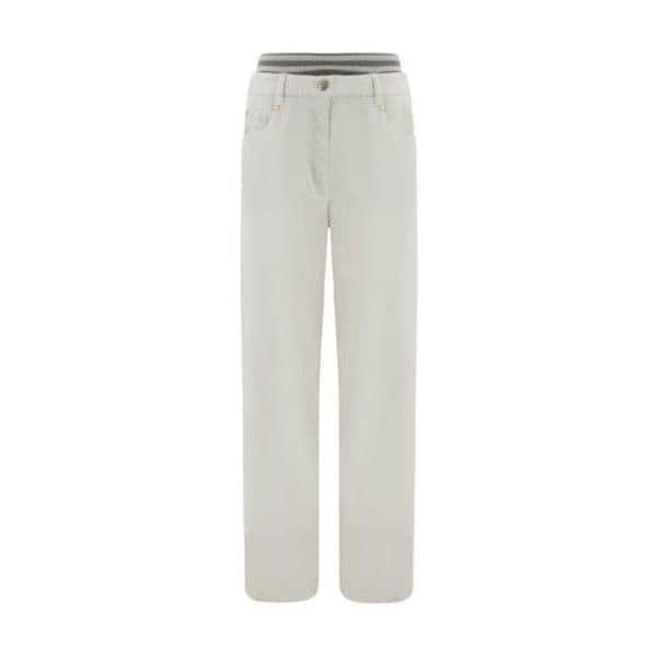 BRUNELLO CUCINELLI WOMEN'S PLASTER STRAIGHT-LEG TROUSERS WITH WAISTBAND