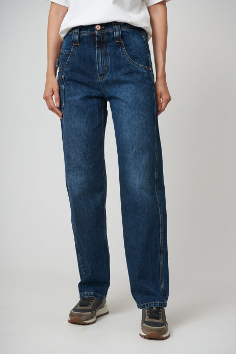 BRUNELLO CUCINELLI WOMEN'S DEEP BLUE DENIM STRAIGHT LEG PANTS
