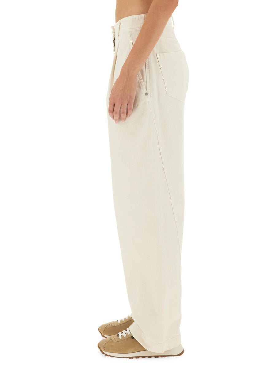 BRUNELLO CUCINELLI WOMEN'S OFF WHITE RELAXED COTTON TROUSERS