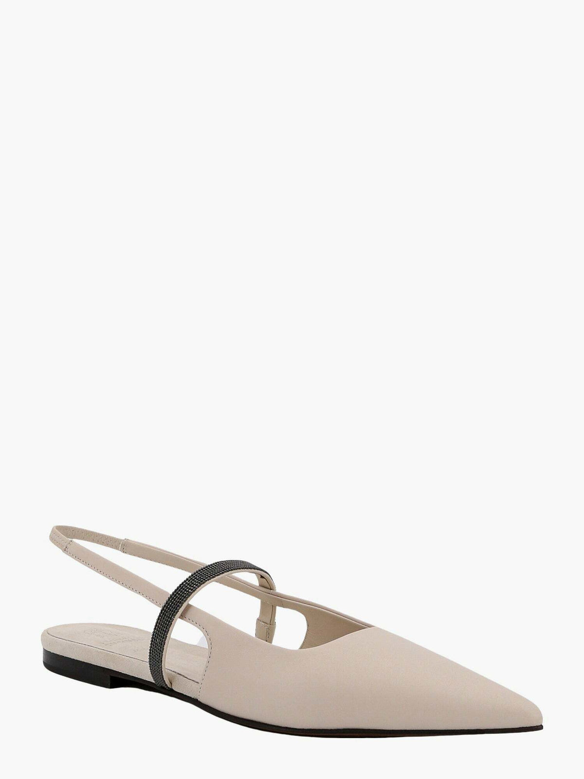 BRUNELLO CUCINELLI WOMEN'S IVORY LEATHER POINTED TOE SLINGBACK SHOE