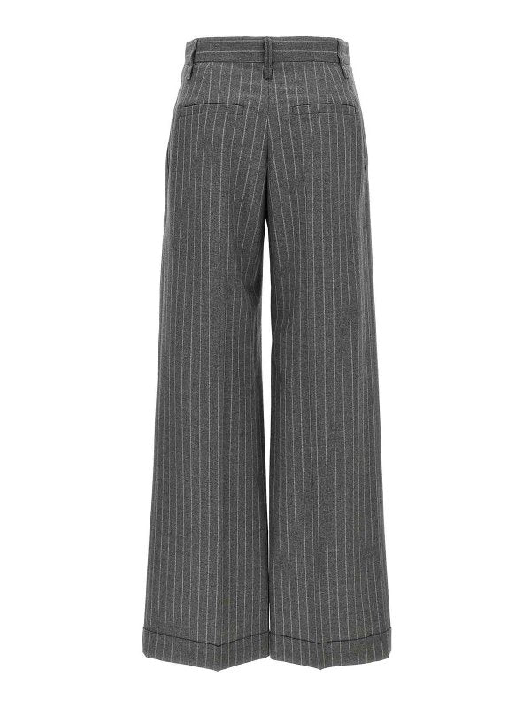BRUNELLO CUCINELLI WOMEN'S GRAY PINSTRIPE WIDE-LEG TROUSERS