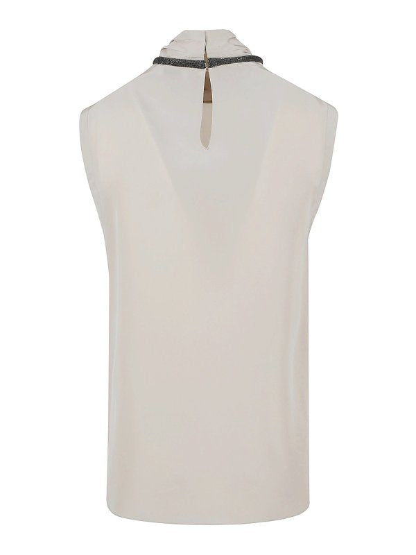 BRUNELLO CUCINELLI WOMEN'S SAND SLEEVELESS TOP WITH EMBELLISHED COLLAR
