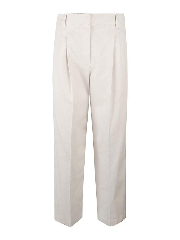BRUNELLO CUCINELLI WOMEN'S SNOW WHITE PLEATED TAILORED TROUSERS
