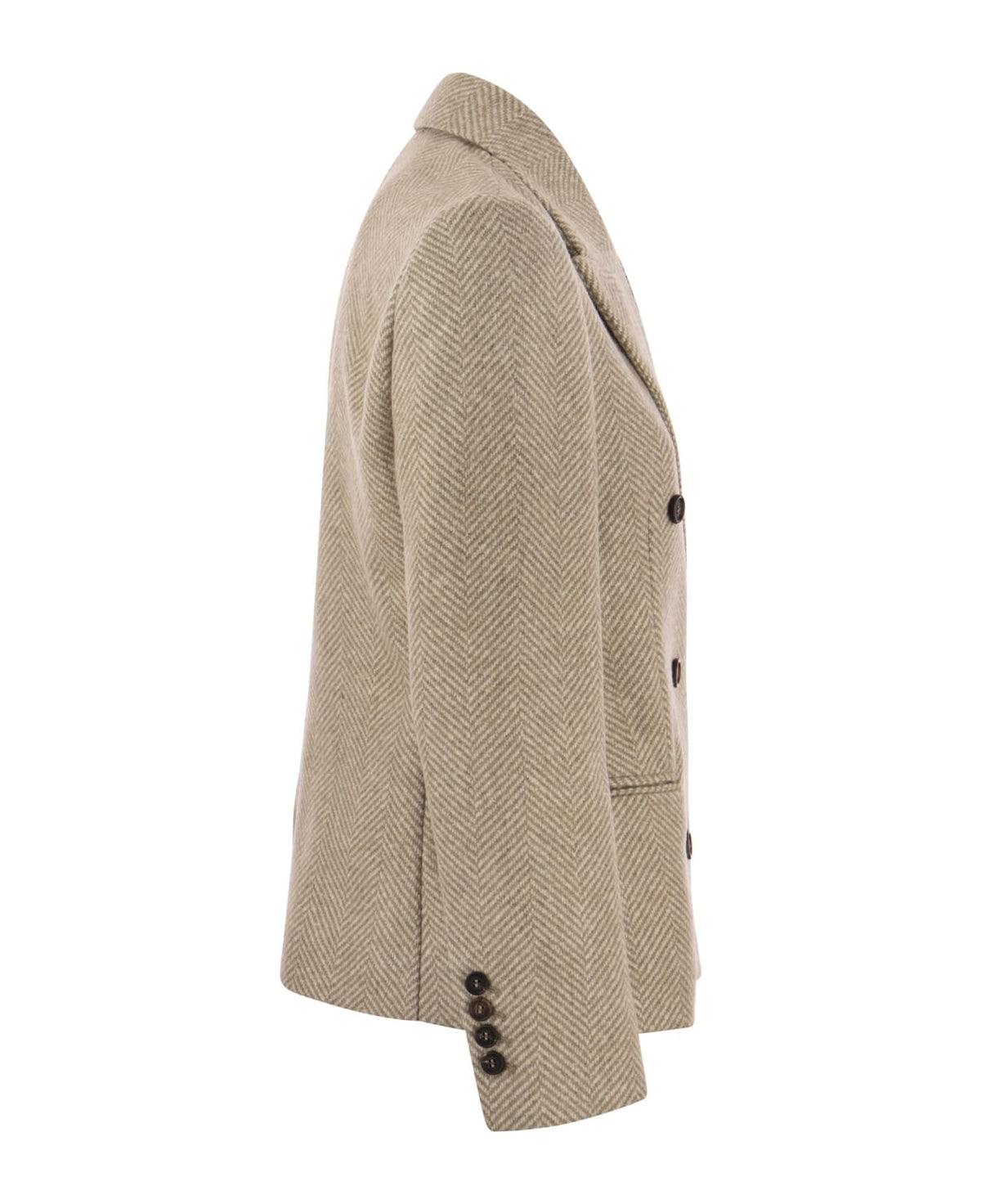 BRUNELLO CUCINELLI WOMEN'S CAMEL DOUBLE BREASTED WOOL BLEND JACKET