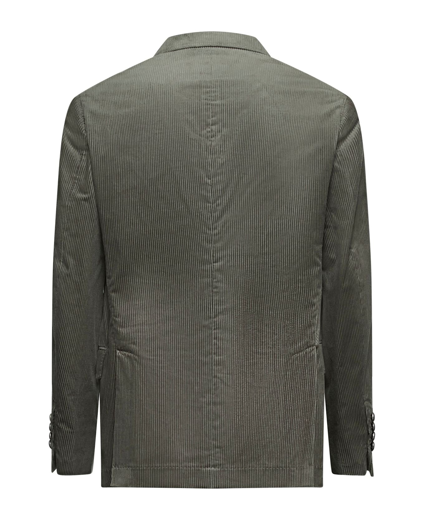 BRUNELLO CUCINELLI MEN'S OLIVE PINSTRIPE DECONSTRUCTED BLAZER