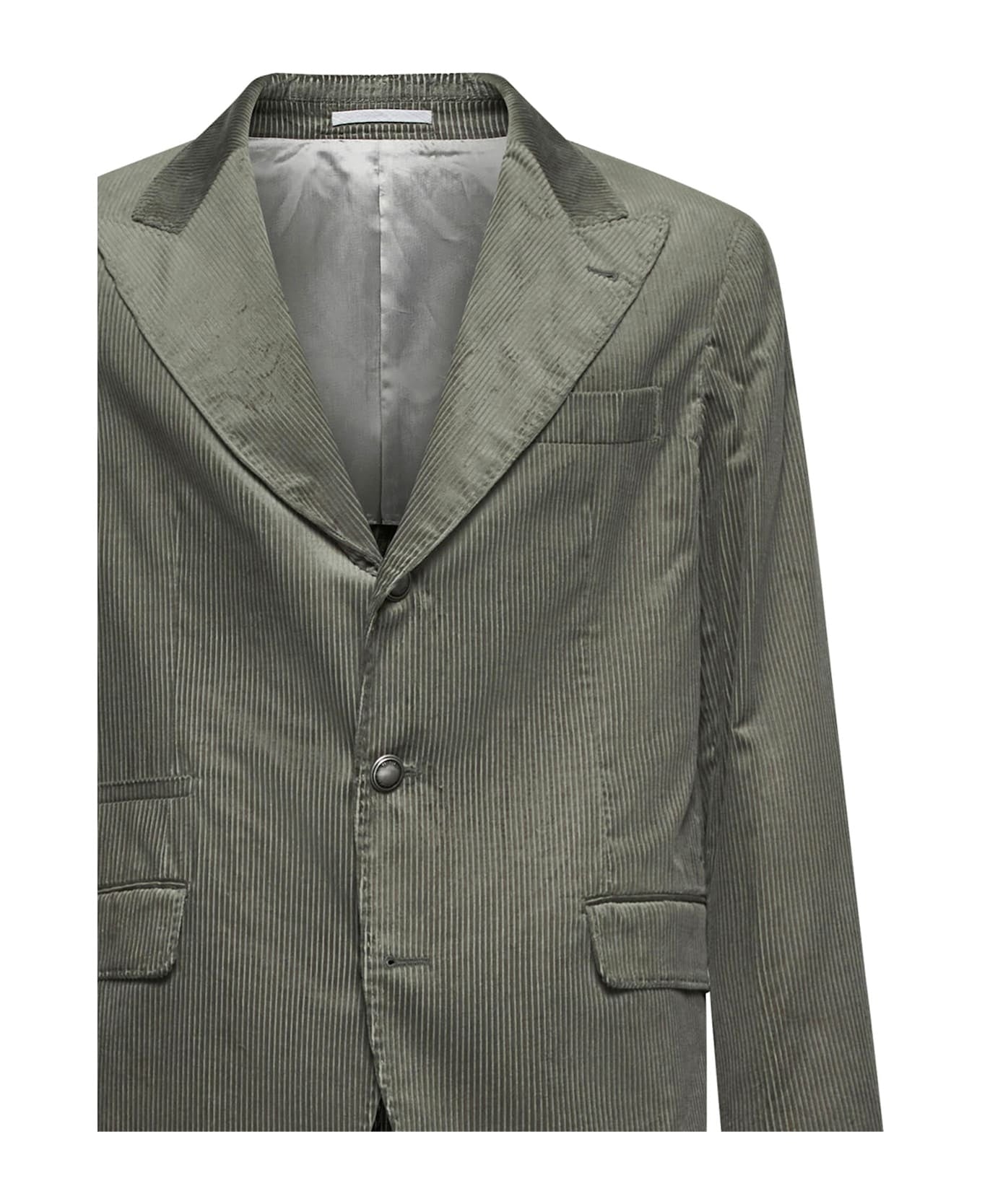 BRUNELLO CUCINELLI MEN'S OLIVE PINSTRIPE DECONSTRUCTED BLAZER