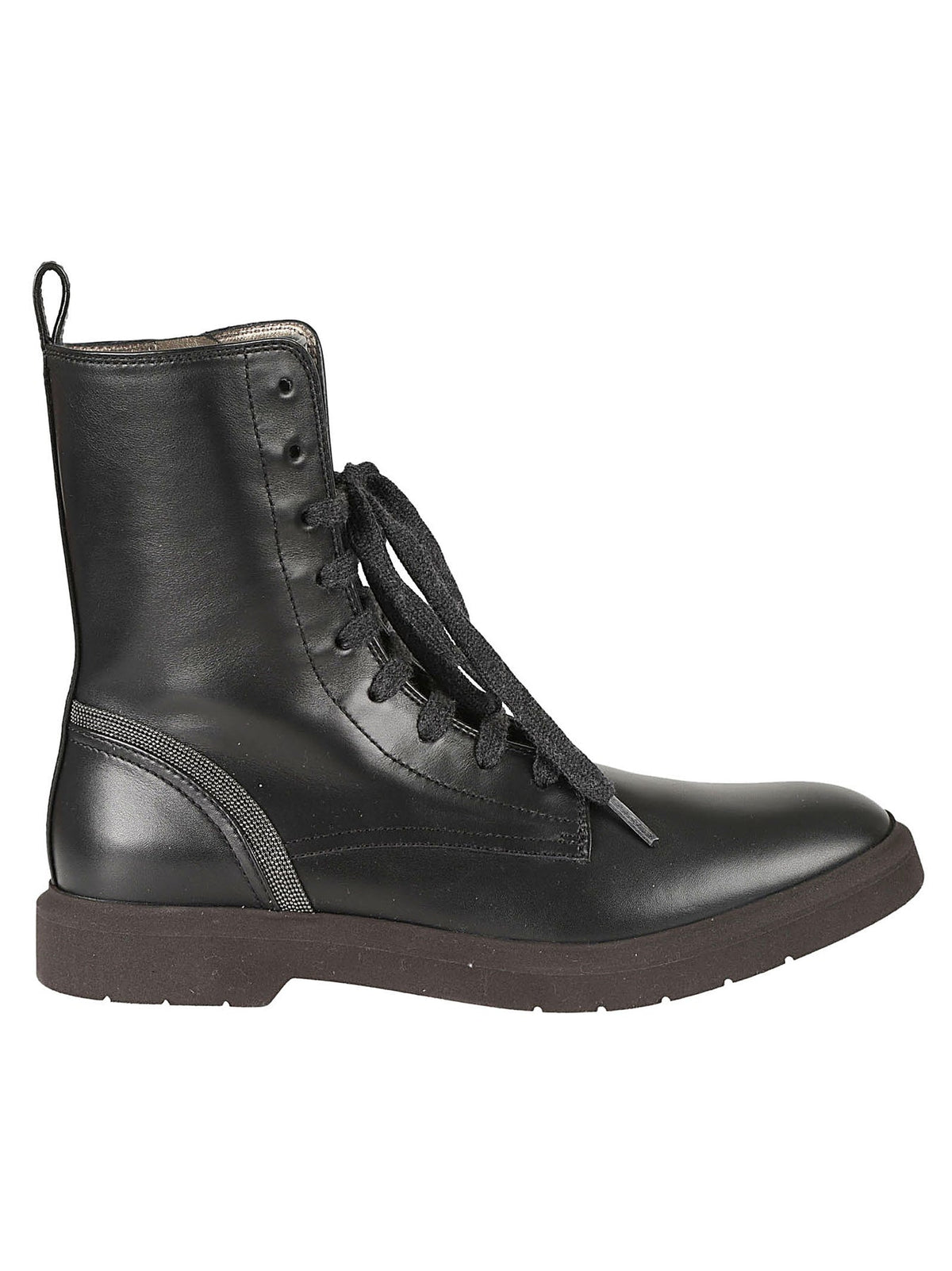 BRUNELLO CUCINELLI WOMEN'S BLACK LEATHER LACE UP ANKLE BOOTS