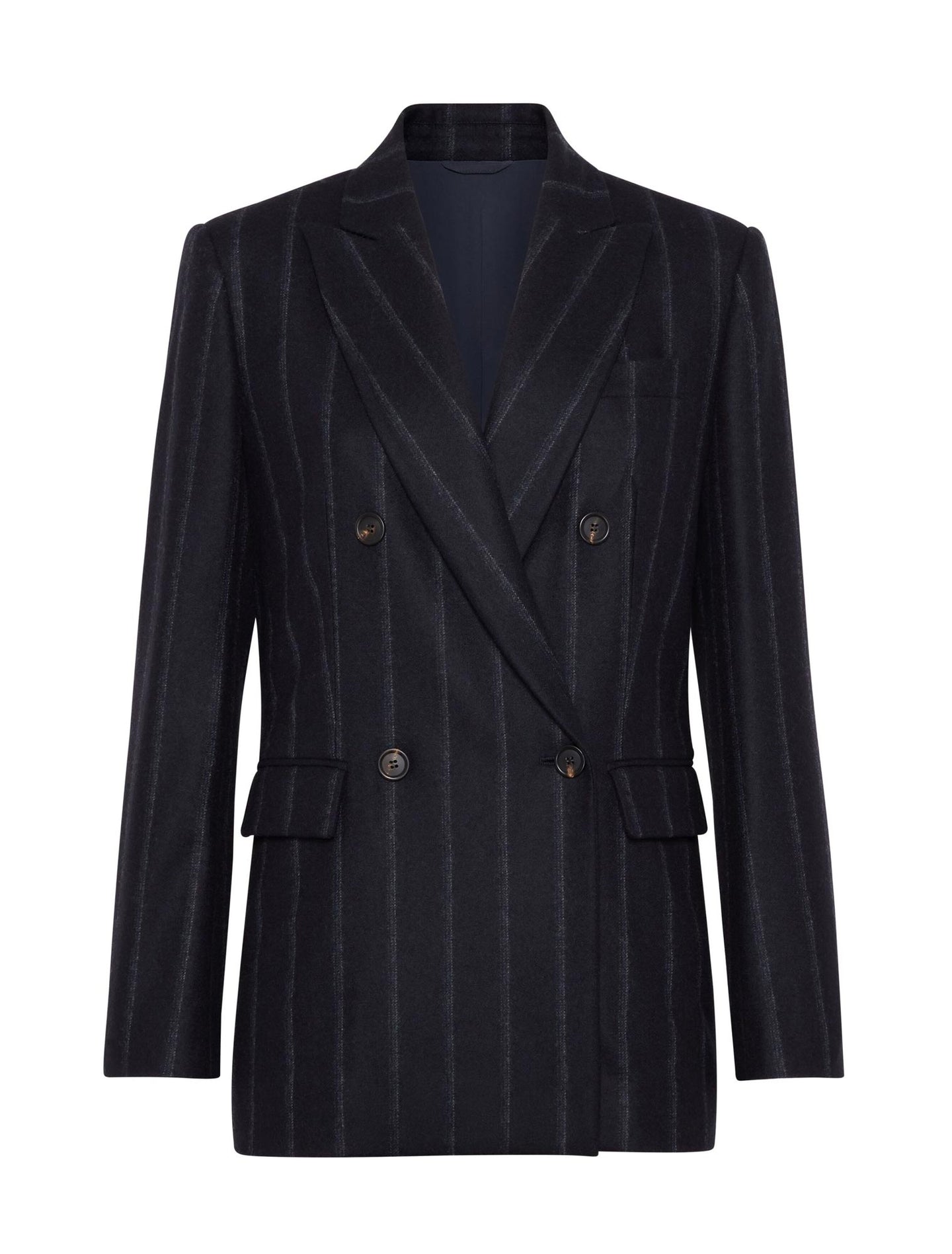 BRUNELLO CUCINELLI WOMEN'S DARK BLUE WOOL DOUBLE BREASTED JACKET