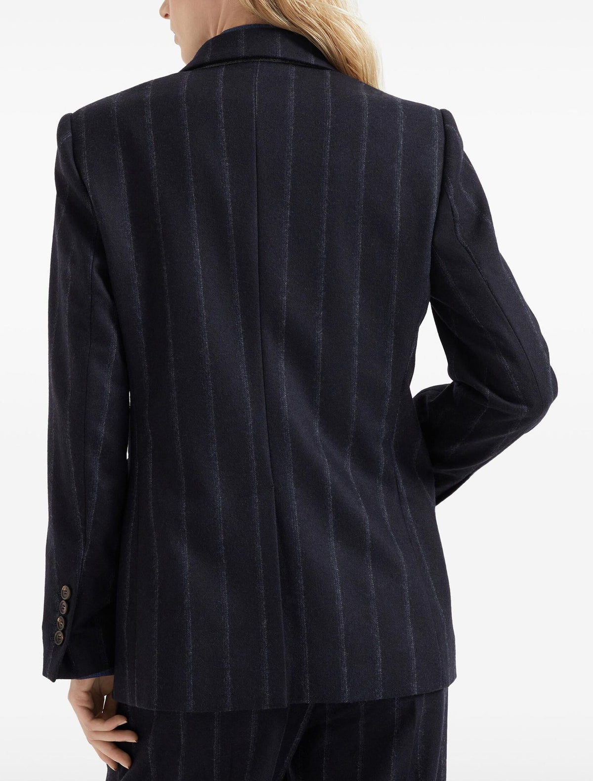 BRUNELLO CUCINELLI WOMEN'S DARK BLUE WOOL DOUBLE BREASTED JACKET