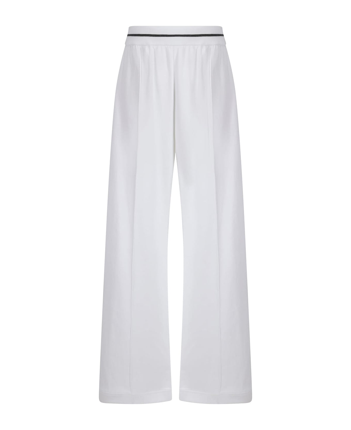 BRUNELLO CUCINELLI WOMEN'S WHITE WIDE LEG COTTON TROUSERS
