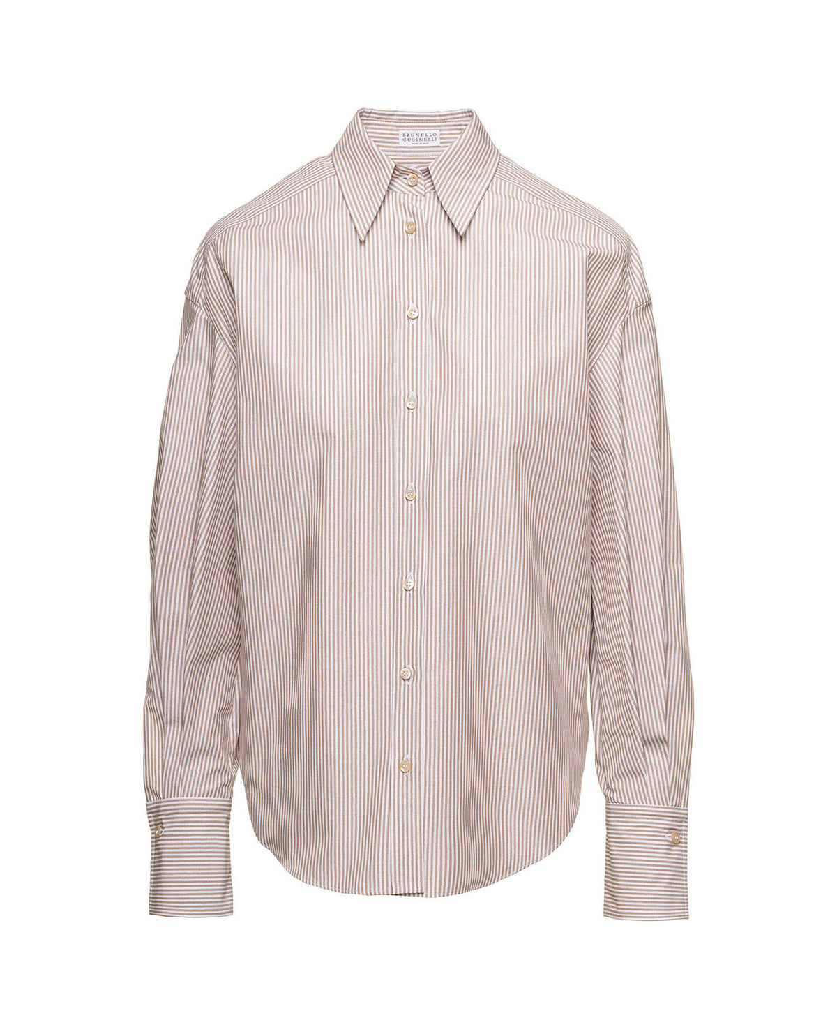 BRUNELLO CUCINELLI WOMEN'S BEIGE STRIPED OVERSIZED SHIRT