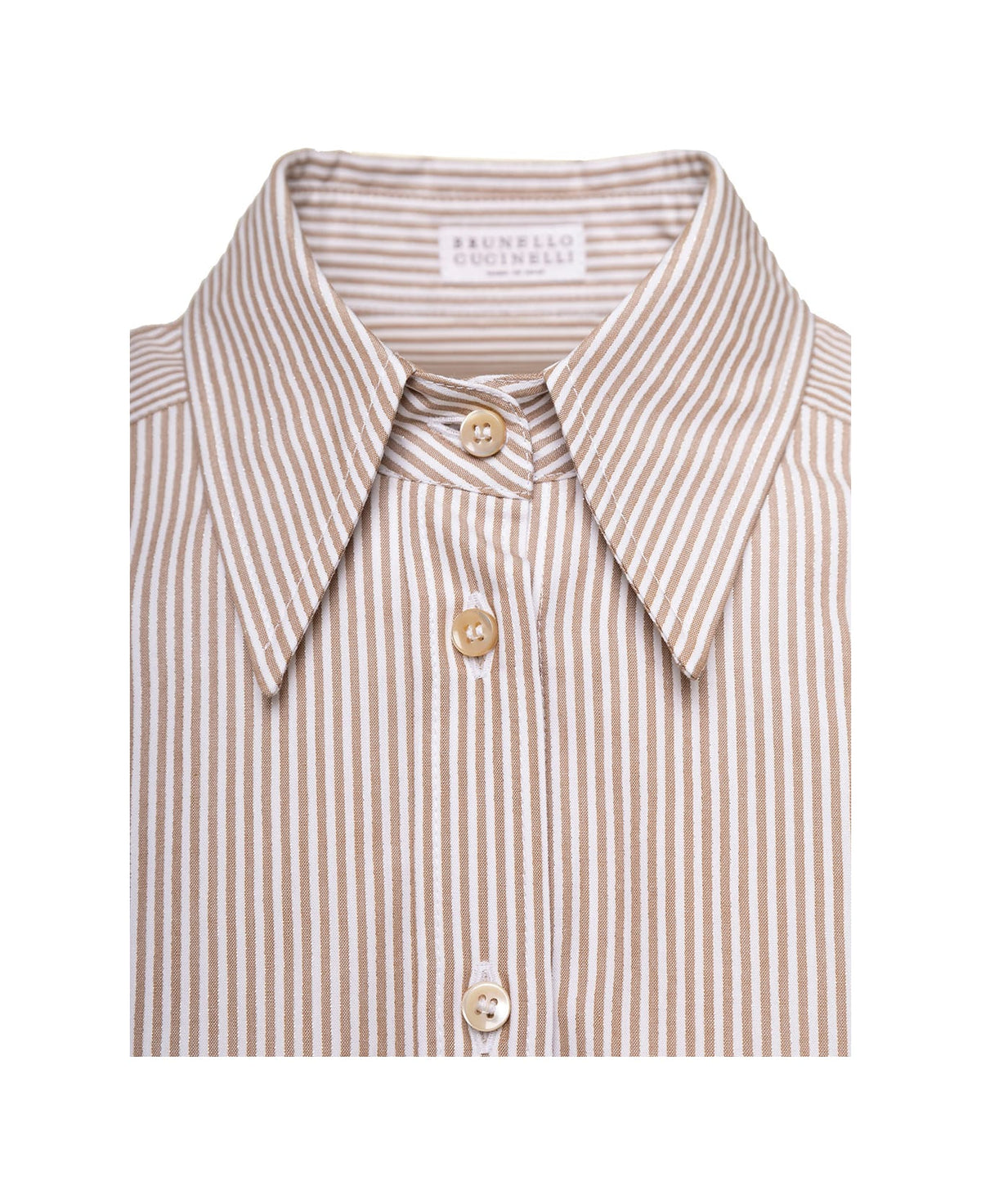 BRUNELLO CUCINELLI WOMEN'S BEIGE STRIPED OVERSIZED SHIRT