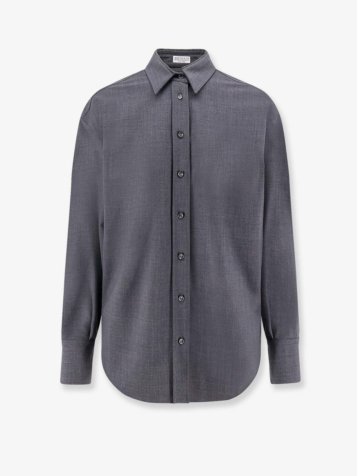 BRUNELLO CUCINELLI WOMEN'S LIGNITE GREY WOOL BLEND BUTTON FRONT SHIRT