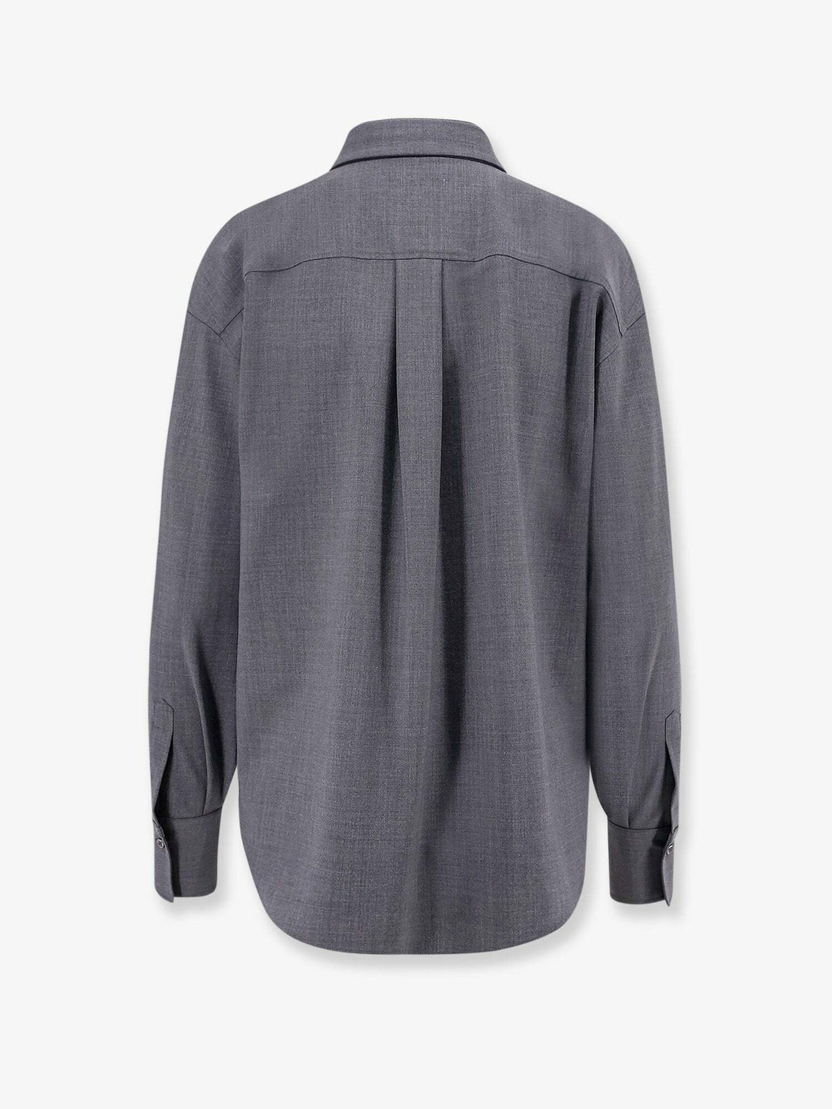 BRUNELLO CUCINELLI WOMEN'S LIGNITE GREY WOOL BLEND BUTTON FRONT SHIRT