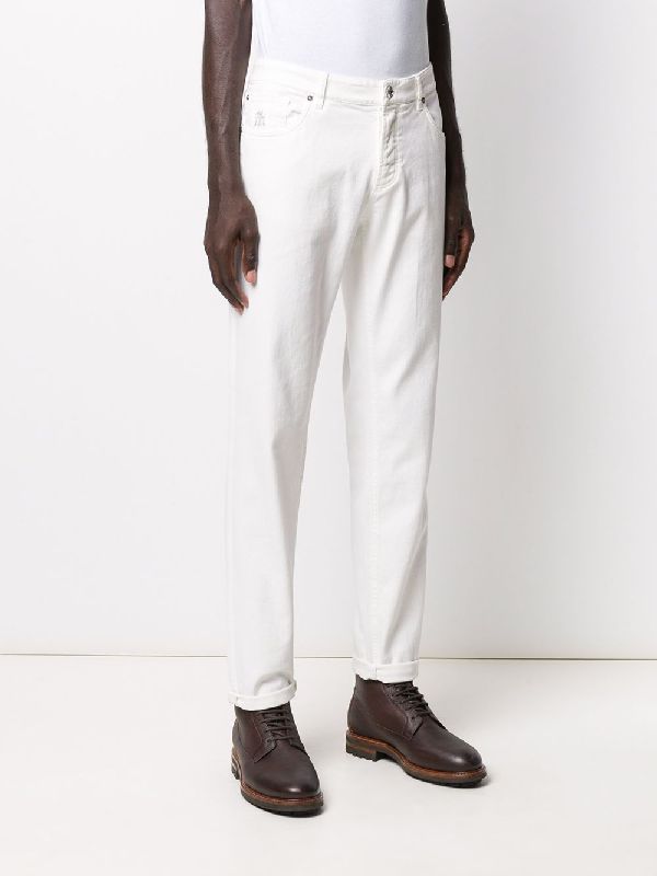 BRUNELLO CUCINELLI MEN'S WHITE STRAIGHT-LEG TROUSERS
