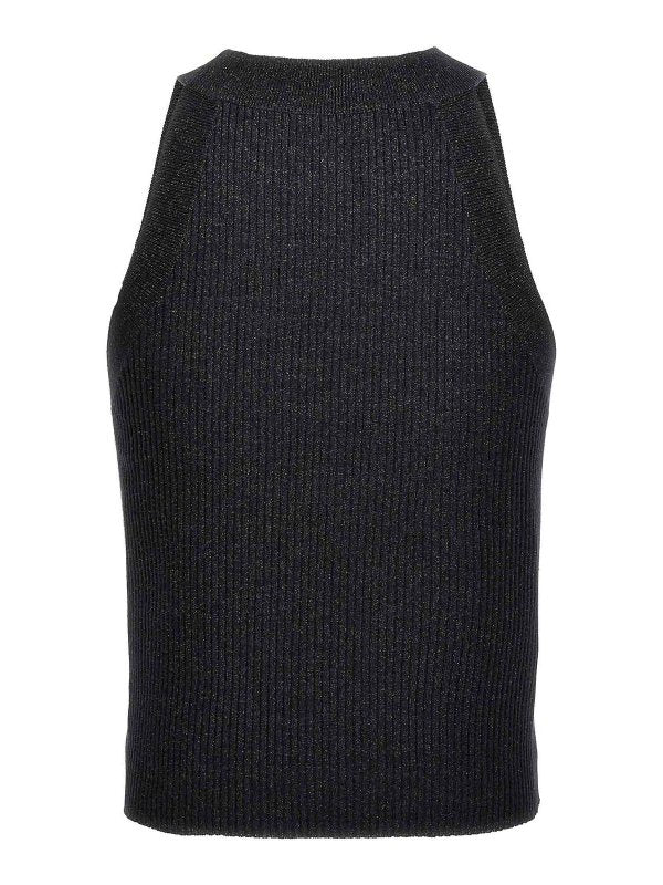 BRUNELLO CUCINELLI WOMEN'S DARK BLUE SLEEVELESS SHIRT