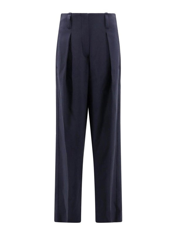 BRUNELLO CUCINELLI WOMEN'S NAVY WOOL PLEATED TROUSERS