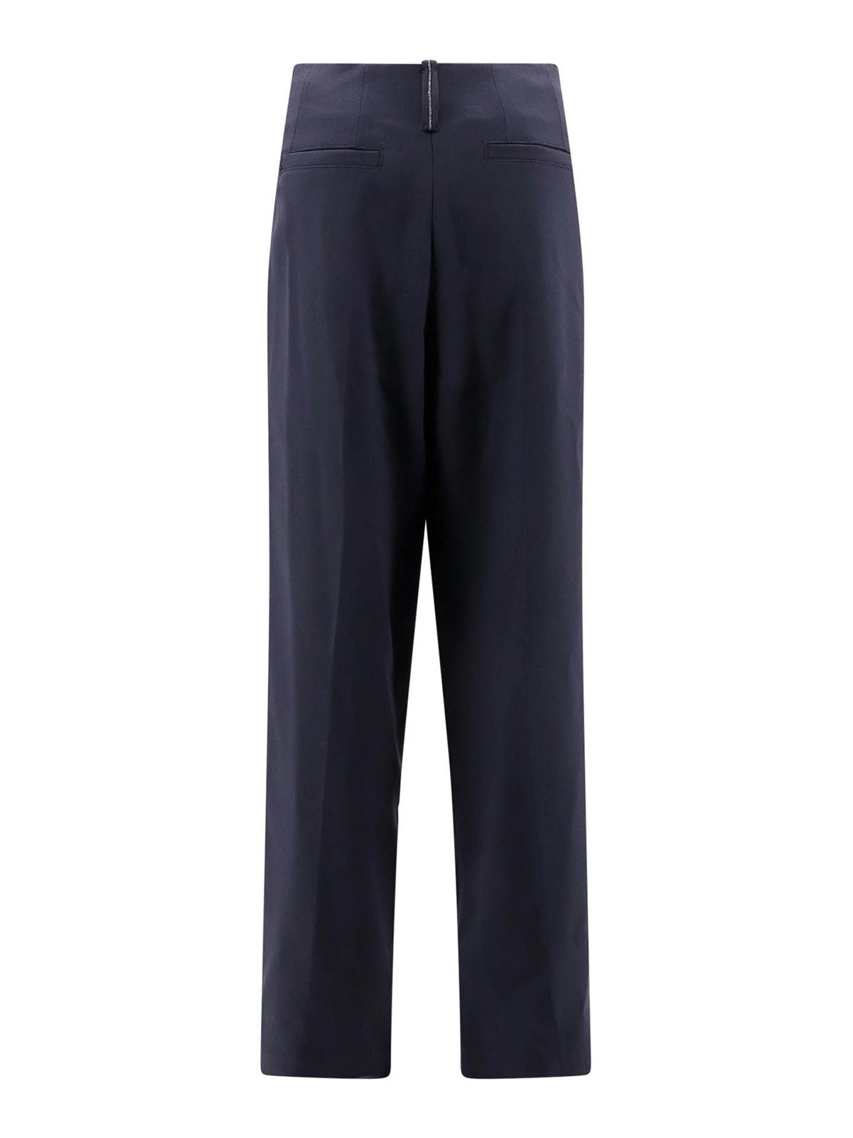 BRUNELLO CUCINELLI WOMEN'S NAVY WOOL PLEATED TROUSERS