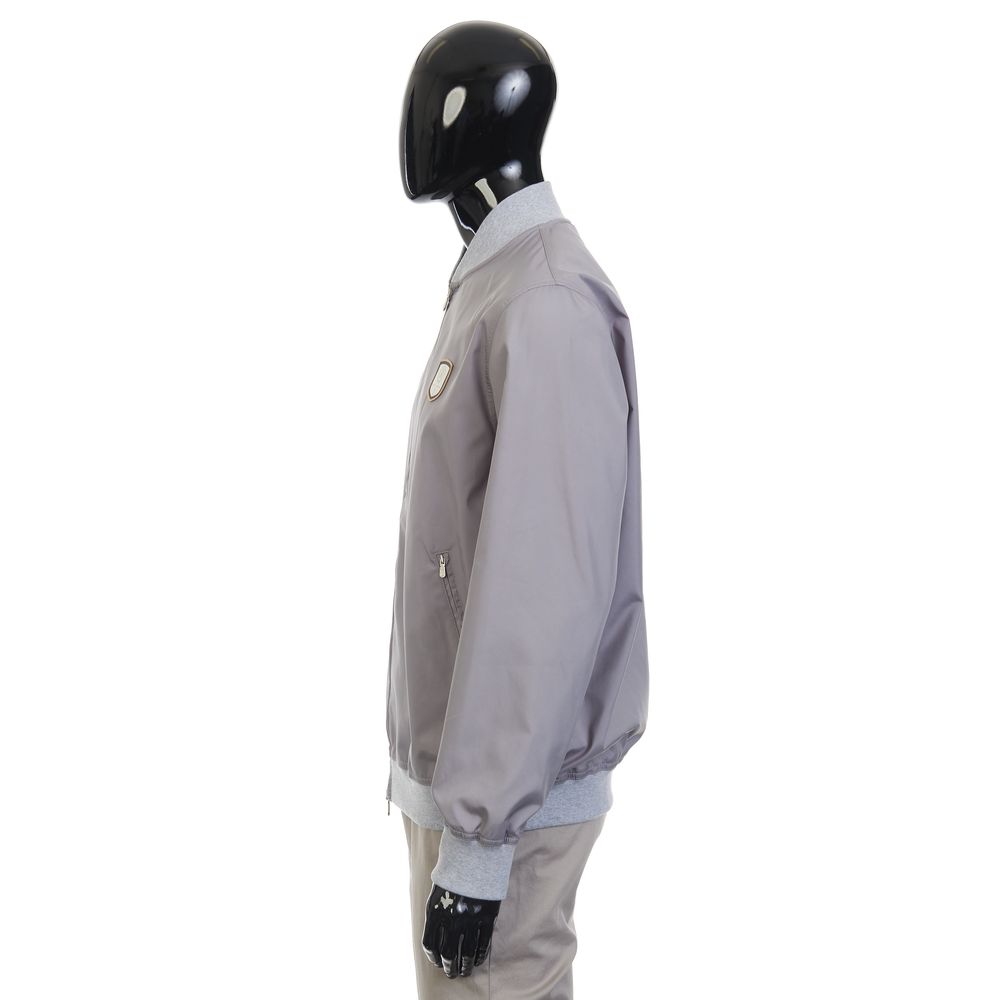 BRUNELLO CUCINELLI MEN'S LIGHT GREY BOMBER JACKET