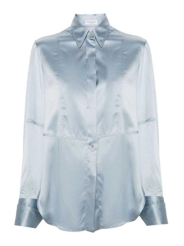 BRUNELLO CUCINELLI WOMEN'S LIGHT BLUE SILK SHIRT