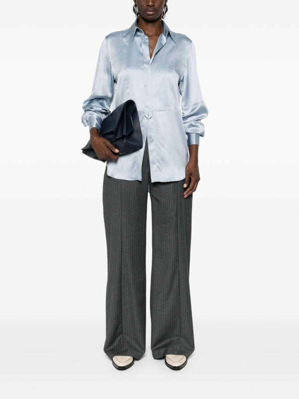 BRUNELLO CUCINELLI WOMEN'S LIGHT BLUE SILK SHIRT