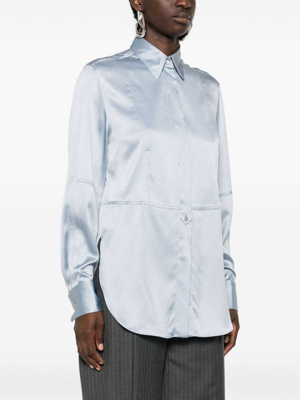 BRUNELLO CUCINELLI WOMEN'S LIGHT BLUE SILK SHIRT