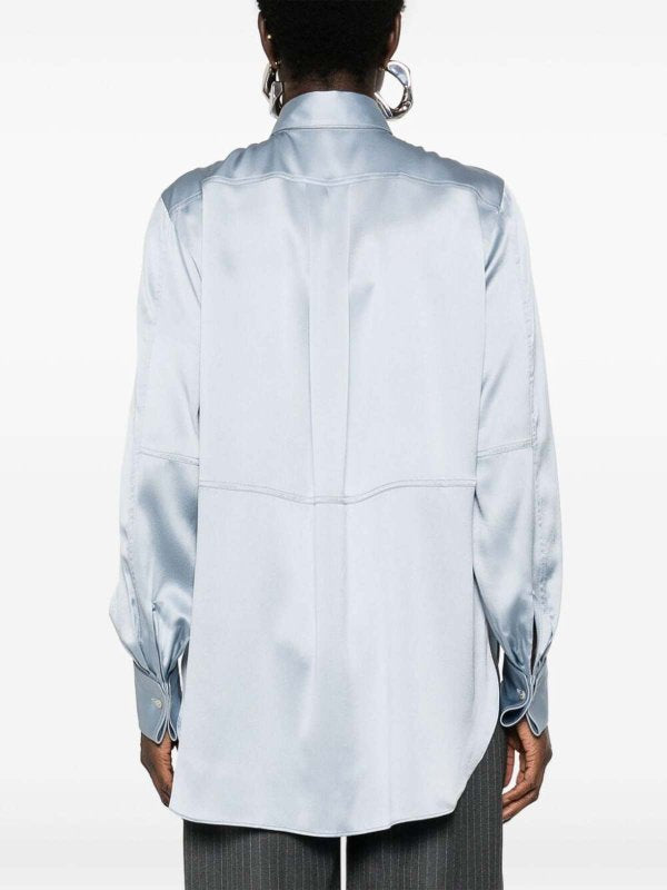 BRUNELLO CUCINELLI WOMEN'S LIGHT BLUE SILK SHIRT