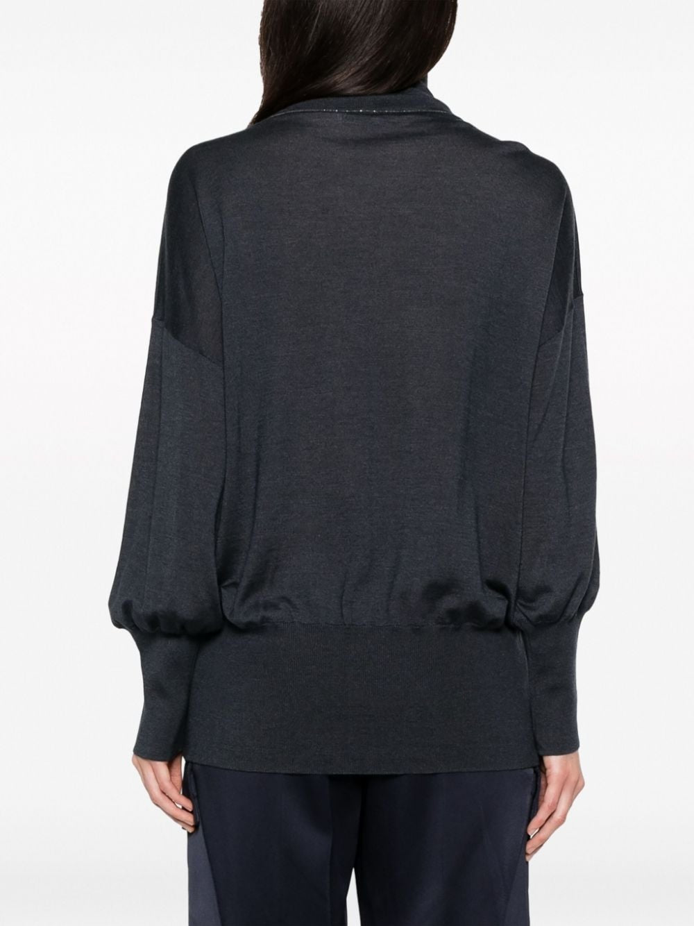 BRUNELLO CUCINELLI WOMEN'S DARK MOCK NECK KNIT SWEATER