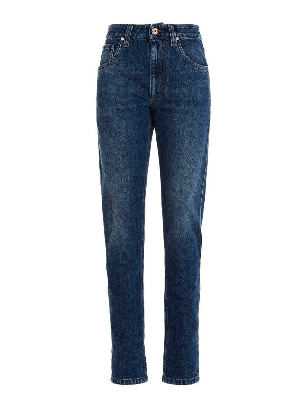 BRUNELLO CUCINELLI WOMEN'S DARK BLUE STRAIGHT LEG TROUSERS